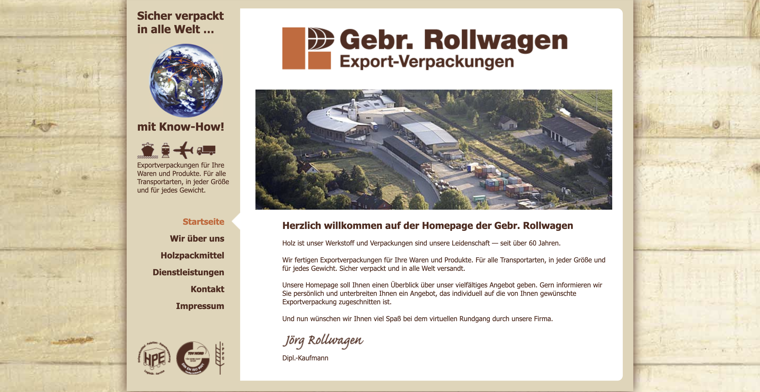 Website der Rollwagen Export-Verpackungen GmbH vor dem Relaunch